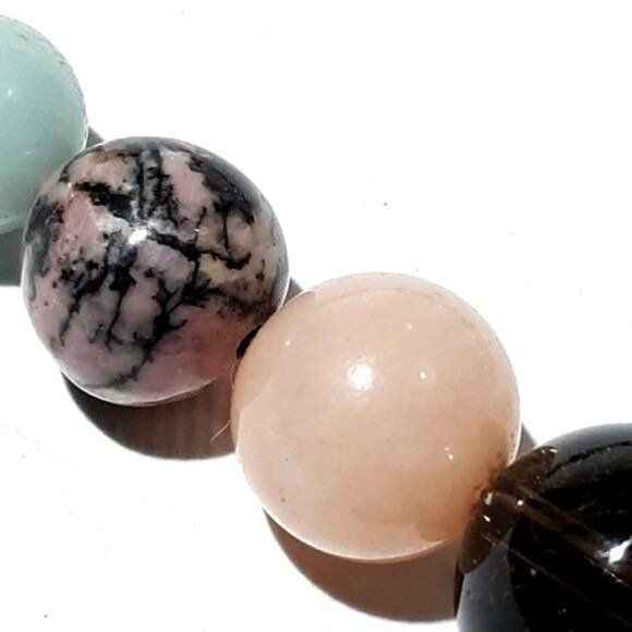 Faceted Teardrop Smokey Quartz Necklace Rhodonite Faux Pearls Silver - Picture 6 of 7